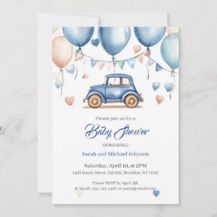 Personalised Vintage Wheels Baby Shower Invitation