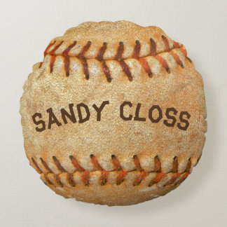 Personalised Vintage White Baseball red stitching Round Cushion