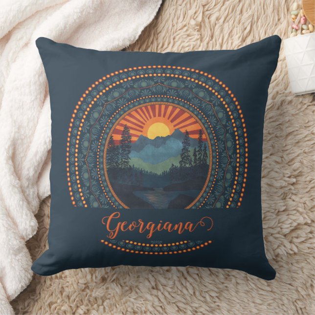 Personalised Vintage Wilderness Sunset Dot Mandala Cushion (Blanket)