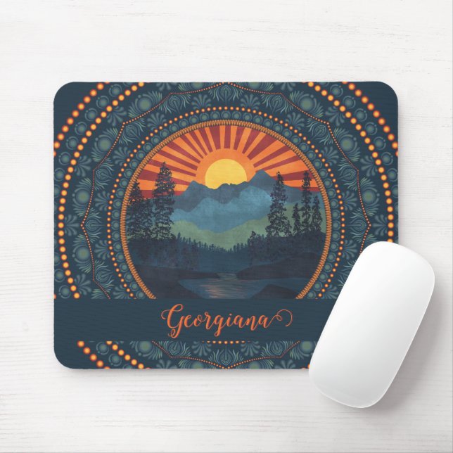 Personalised Vintage Wilderness Sunset Dot Mandala Mouse Pad (With Mouse)