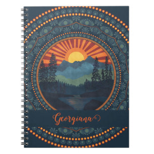 Personalised Vintage Wilderness Sunset Dot Mandala Notebook