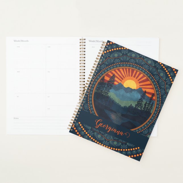 Personalised Vintage Wilderness Sunset Dot Mandala Planner (Display)