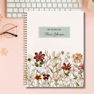 Personalised Vintage Wildflower Floral Todo List Notebook