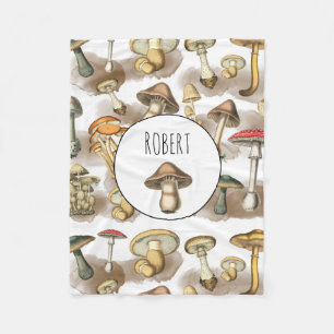 Personalised Vintage Woodland Forest Mushrooms Fleece Blanket
