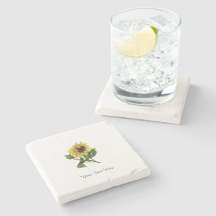 Personalised Vintage Yellow Sunflower Stone Coaster