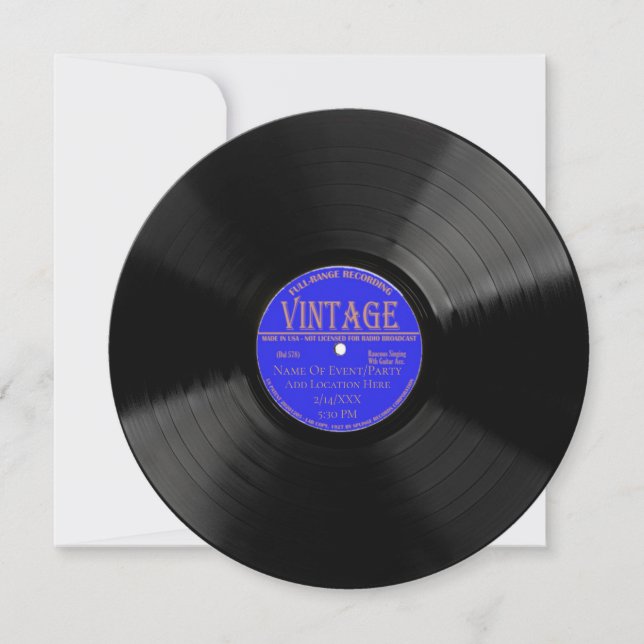 Personalised Vinyl Record Design Invitation (Front)