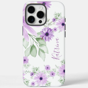 Personalised Violet Green Watercolor Floral  iPhone 16 Pro Max Case
