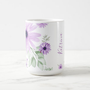 Personalised  Violet Green, Watercolor Flowers Coffee Mug
