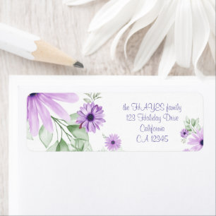 Personalised  Violet Green, Watercolor Flowers Return Address Label