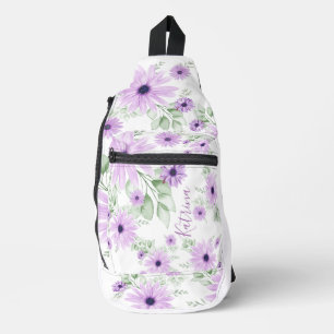Personalised Violet Green, Watercolor Flowers Sling Bag