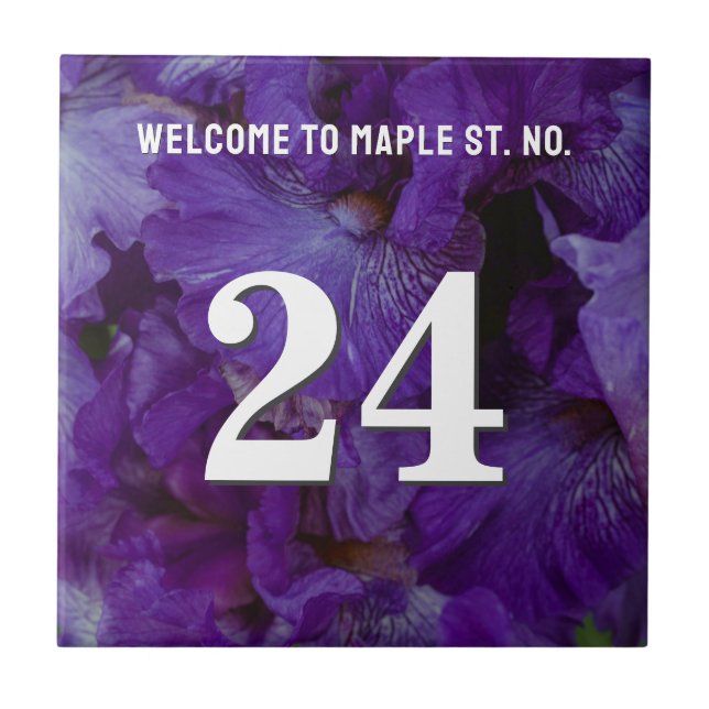 Personalised violet iris House / Apartment Number Ceramic Tile (Front)