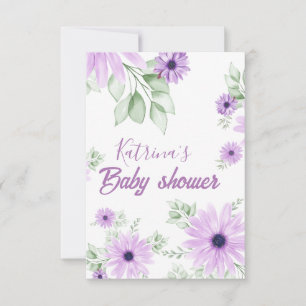 Personalised Violet Watercolor Floral Baby Shower Thank You Card