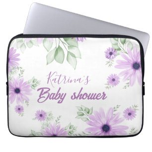Personalised Violet Watercolor Flowers Baby Shower Laptop Sleeve