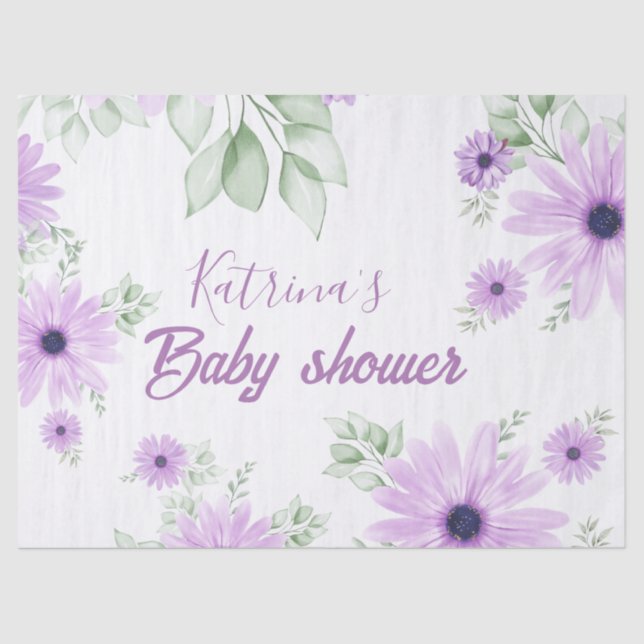 Personalised Violet Watercolor Flowers Baby Shower Tissue Paper (Front)