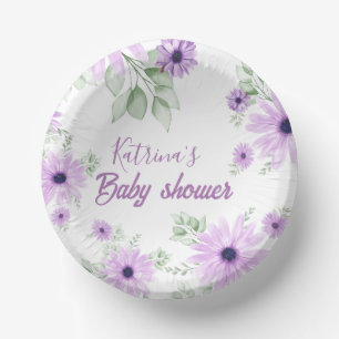Personalised Violet Watercolor Flowers Paper Plate