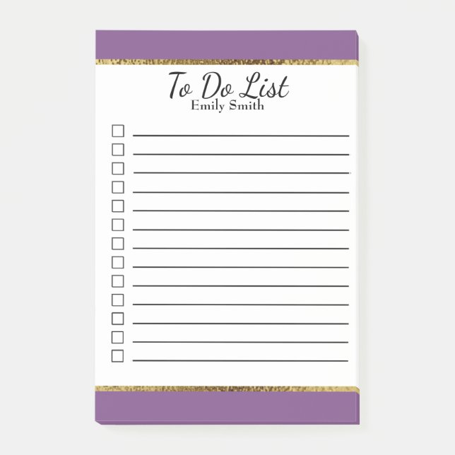 Personalised Violet White Gold Lined To Do List Post-it Notes (Front)