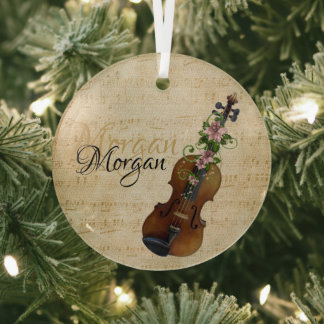 Personalised Violin Christmas Glass Tree Decoration