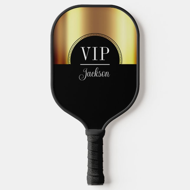Personalised VIP Your Name Gold Black Pickleball Paddle (Front)