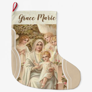 Personalised Virgin Mary with Jesus & Angels Large Christmas Stocking