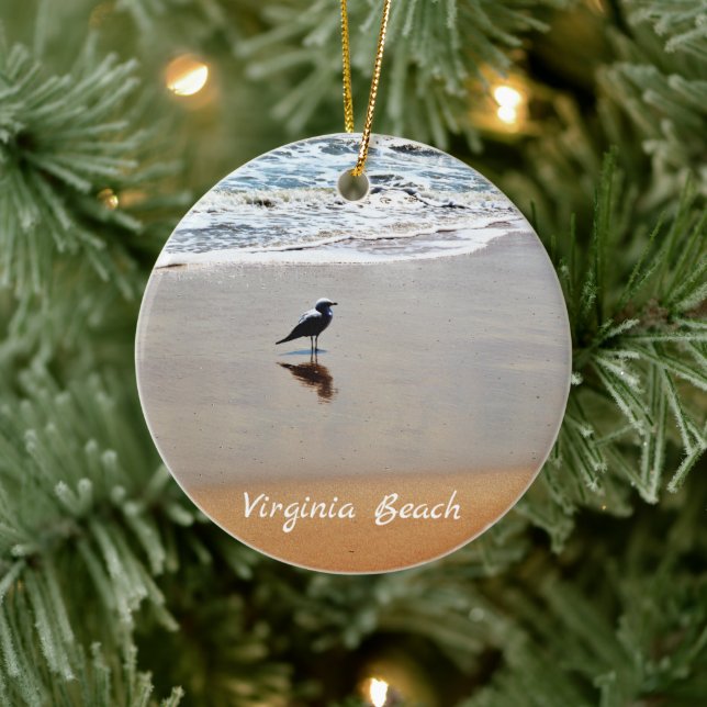 Personalised Virginia Beach ~ Seagull, Sand, Ocean Ceramic Ornament (Tree)