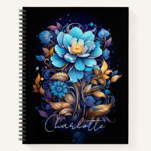 Personalised Vivid Blue Flower with Name Notebook
