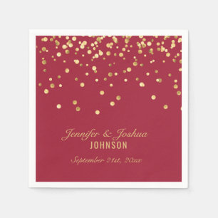 Personalised Vivid BURGUNDY Gold Confetti Wedding Napkin