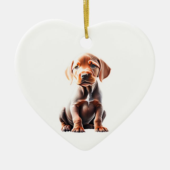 Personalised Vizsla Puppy Ceramic Ornament (Front)
