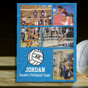 Personalised Volleyball 5 Photo Collage Name Team# Fleece Blanket