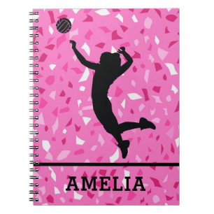 Personalised Volleyball And Pink Terrazzo Pattern Notebook