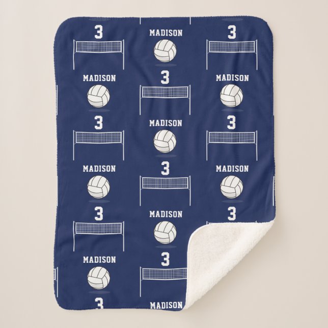 Personalised Volleyball Ball & Net Pattern Sherpa Blanket (Front)