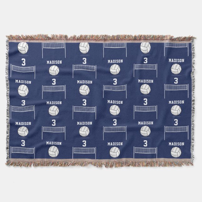 Personalised Volleyball Ball & Net Pattern Throw Blanket (Front)