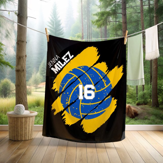 Personalised Volleyball Blue and Yellow Fleece Blanket (Creator Uploaded)