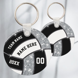 Personalised Volleyball Gift Ideas, Black, White Key Ring