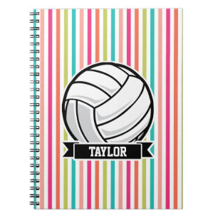 Personalised Volleyball on Colourful Stripes Notebook