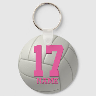 Personalised Volleyball (pink name & number) Key Ring