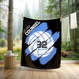 Personalised Volleyball Player Blue and White Fleece Blanket