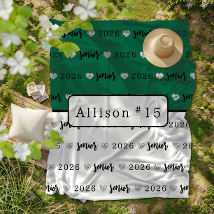 Personalised Volleyball Senior green and white Fleece Blanket