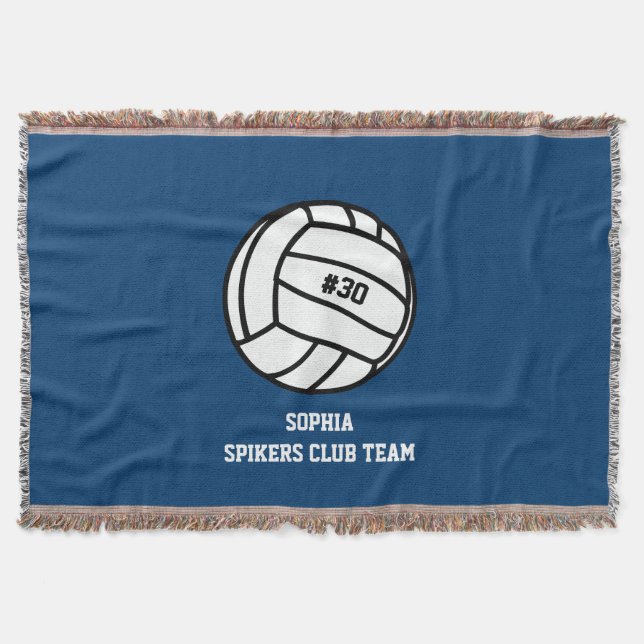 Personalised Volleyball Team, Player Name & Number Throw Blanket (Front)