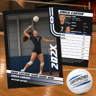 Personalised Volleyball Trading Card Blue Black