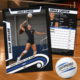 Personalised Volleyball Trading Card Blue White