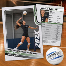 Personalised Volleyball Trading Card Green Grey