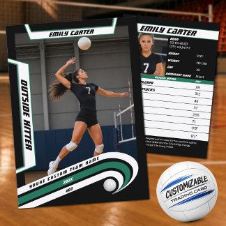 Personalised Volleyball Trading Card Green White