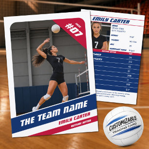 Personalised Volleyball Trading Card Red Blue