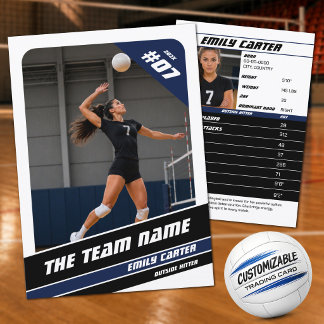 Personalised Volleyball Trading Card White Blue