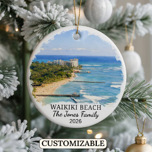 Personalised Waikiki Beach Ornament, Custom Hawaii Ceramic Ornament