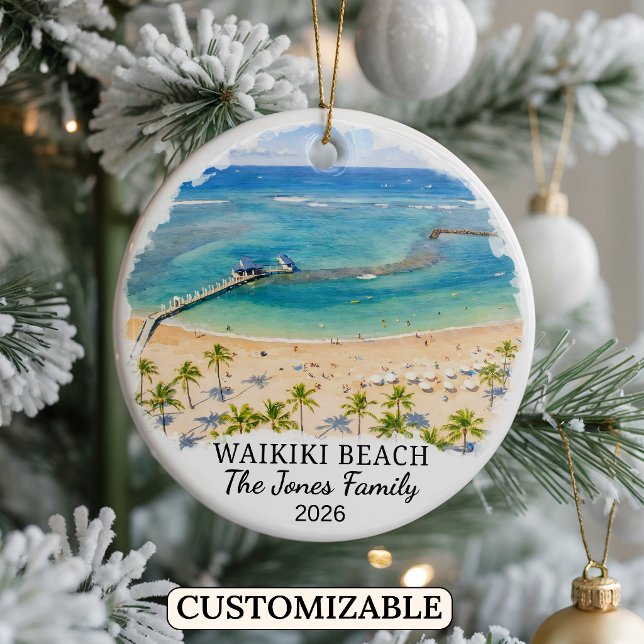 Personalised Waikiki Beach Ornament, Custom Hawaii Ceramic Ornament (Creator Uploaded)