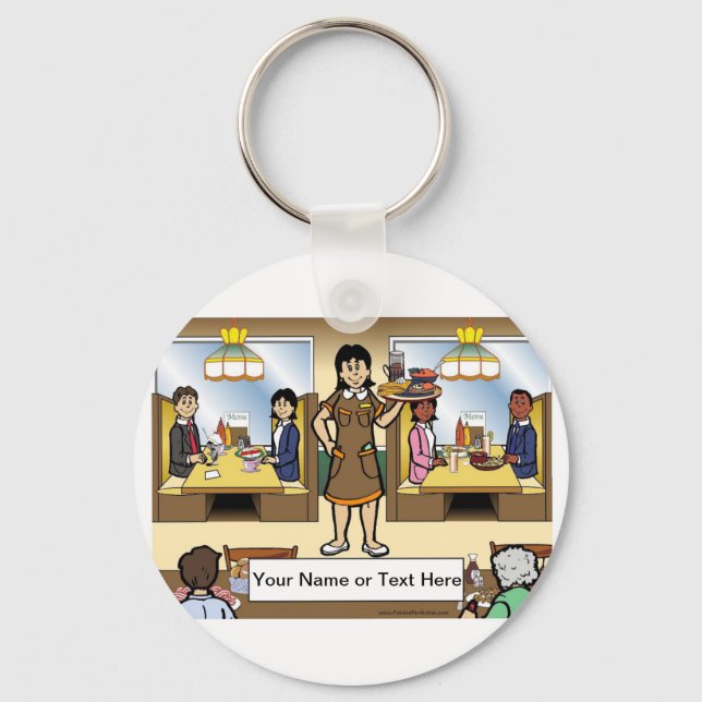 Personalised Waitress, Casual Dining Cartoon  Key Ring (Front)
