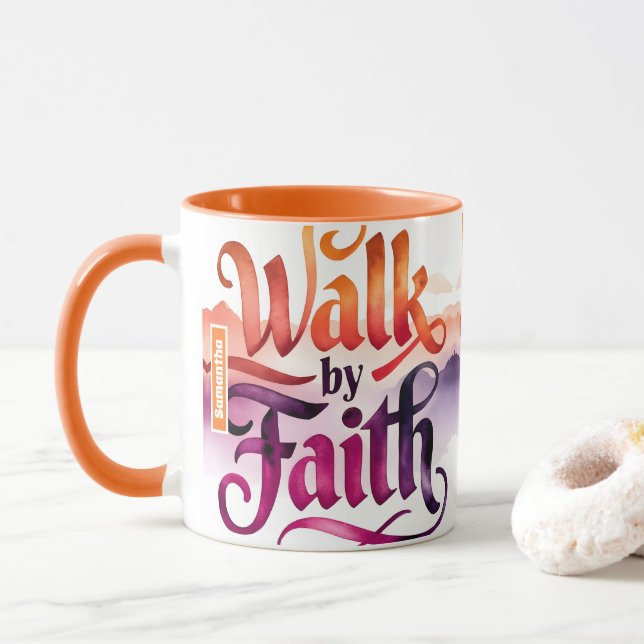 Personalised Walk By Faith Christian  Mug (With Donut)