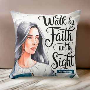 Personalised Walk By Faith Christian Women Cushion