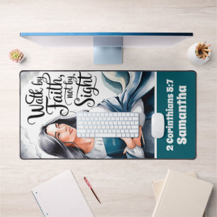 Personalised Walk By Faith Christian Women Desk Mat